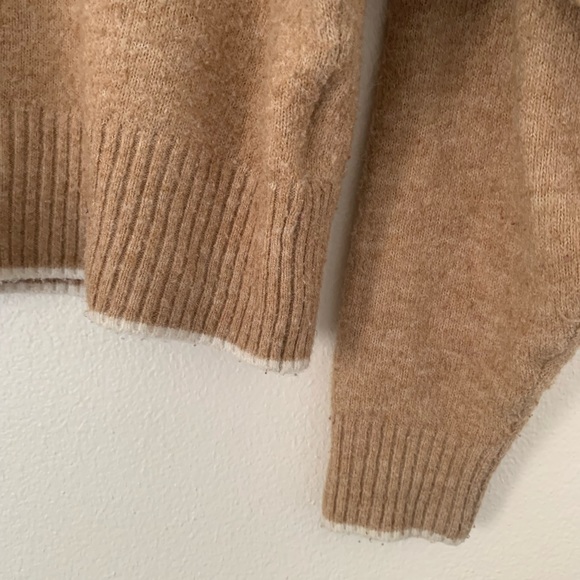 H&M | Mock Neck Tan sweater with White Edges - Picture 6 of 14